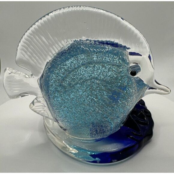 Partylite Light Blue And Dark Blue Glass Fish‎ Candle Holder With t Blue Candle - Picture 1 of 5